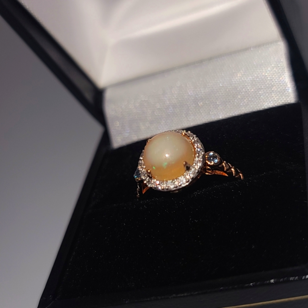 14K rose gold diamond and opal ring